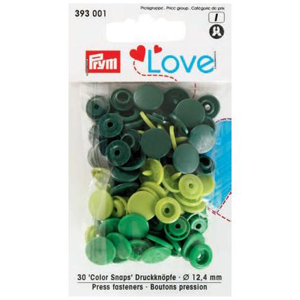 Prym Prym Color Snaps Trykknapper Plast runde 12,4mm Ass. Grønn - 30 stk.