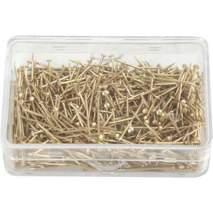 Diverse Knappenåler, L: 16 mm, tykkelse 0,65 mm, ca. 500 stk., gull, 35 g/ 1 pk.