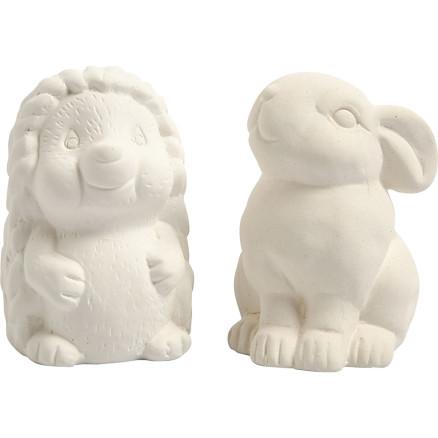 Diverse Sparebøsse, pinnsvin og hare, H: 10 cm, hvit, 2 stk./ 1 pk.