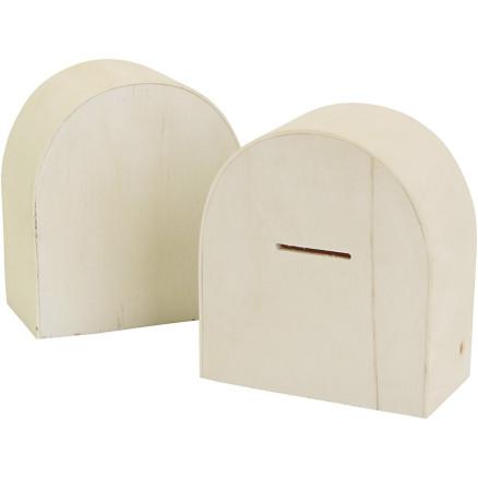 Diverse Sparebøsser i tre, str. 10x9 cm, 12 stk./ 1 pk.