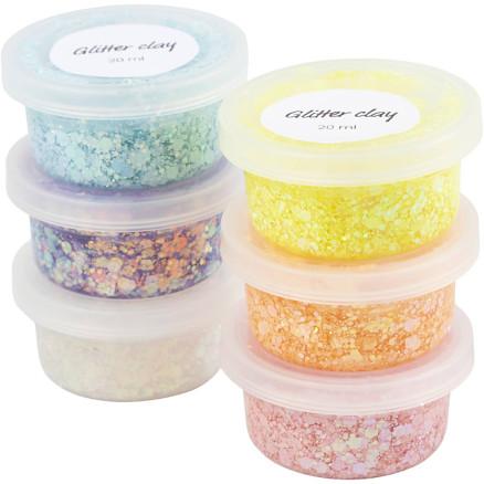 Diverse Glitter Clay, pastellfarger, 6x20 g/ 1 pk.