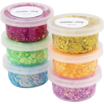 Diverse Glitter Clay, glade farger, 6x20 g/ 1 pk.