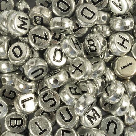 Diverse Bokstavperler, dia. 7 mm, hullstr. 1,2 mm, ca. 200 stk., sølv, 21 g/ 1 pk.