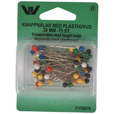 VJ Green Pins med plasthode Ass. farger 38mm - 75 stk.