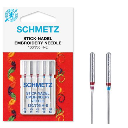 Schmetz Schmetz Symaskinenåler Broderi 130/705 H-E Størrelse 75-90 - 5 stk