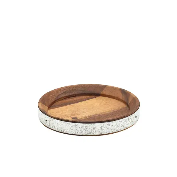 Genware Acacia Wood Zinc Serveringsbrett Med Bånd 17 Cm