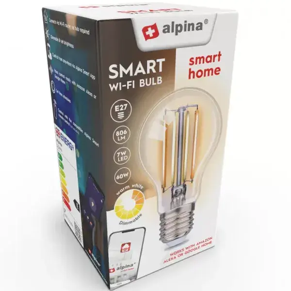 Alpina Alpina WiFi Smart E27 LED 7W Varm Hvit | Enkel Lysstyring