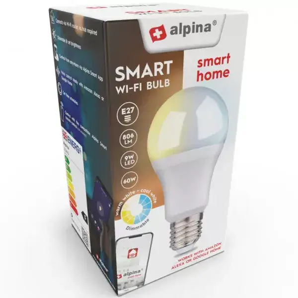 Alpina Alpina WiFi Smart E27 LED 9W Varm/Kald Hvit | Justerbart