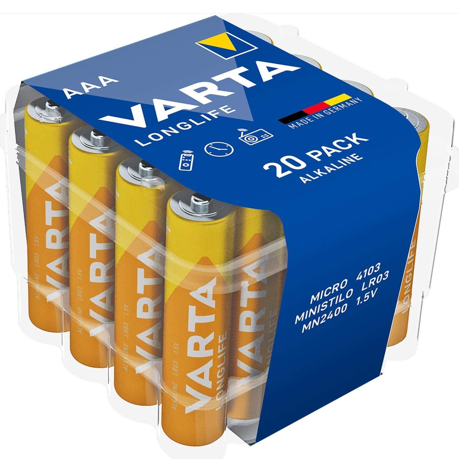 Varta Longlife AAA / LR03 batteri 20-pakning