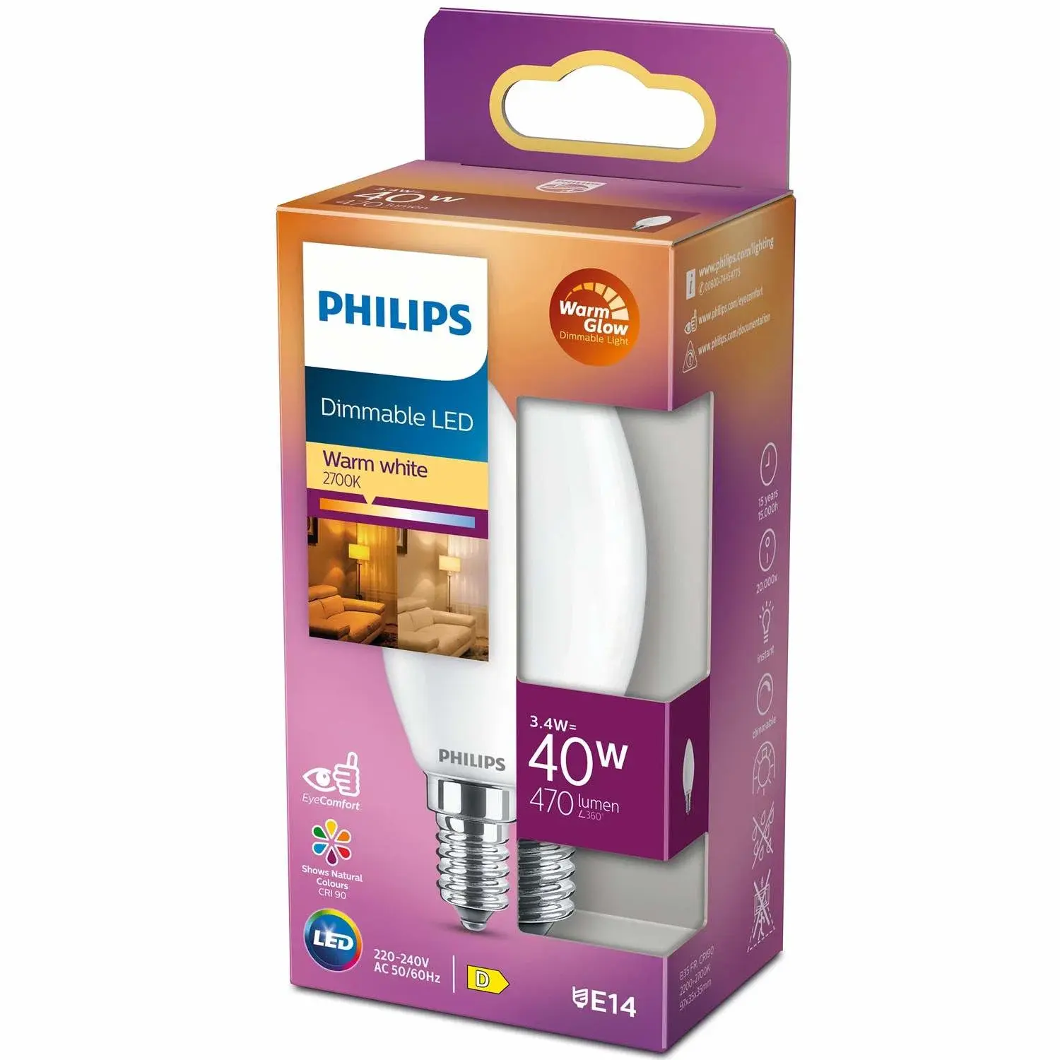 Philips LED E14 Krone 3,4W (40W) Frost Dim WarmGl 470