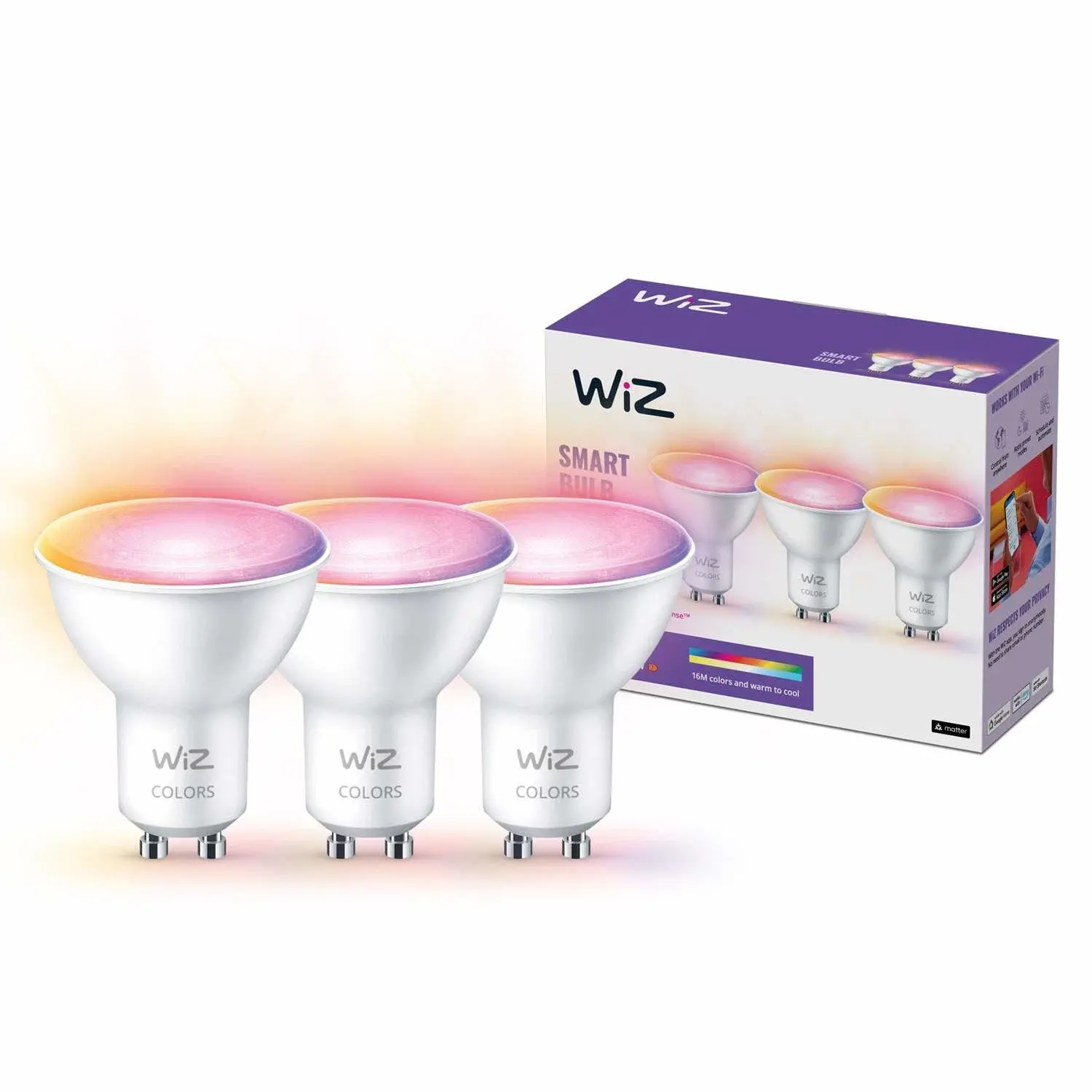 WiZ WiFi Smart LED GU10 50W Farge + Varm-kald hvit 345 lm 3-pakning