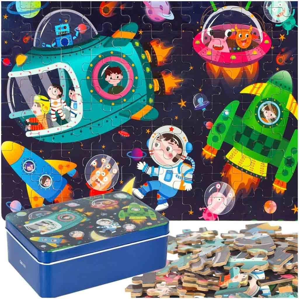 Pricenet Dobbeltsidig puslespill 100 brikker: Space & Dinosaurs