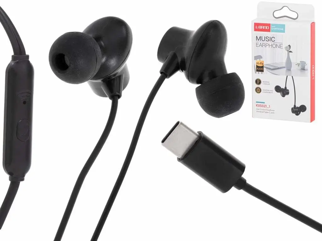 Pricenet Svarte USB-C in-ear-hodetelefoner med 120 cm kabel