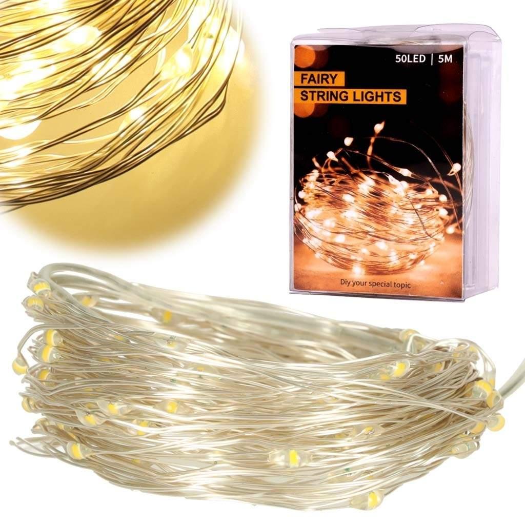 Pricenet Batteridrevne LED-lys, varmt hvitt, 5m, 50 stk