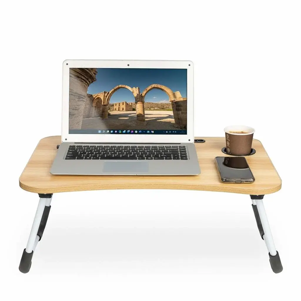 Pricenet Sammenleggbart laptopbord med koppholder, MDF/metall