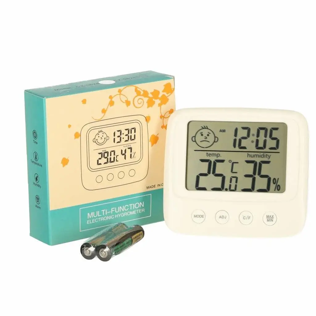 Pricenet Digitalt hygrometer med klokke og termometer