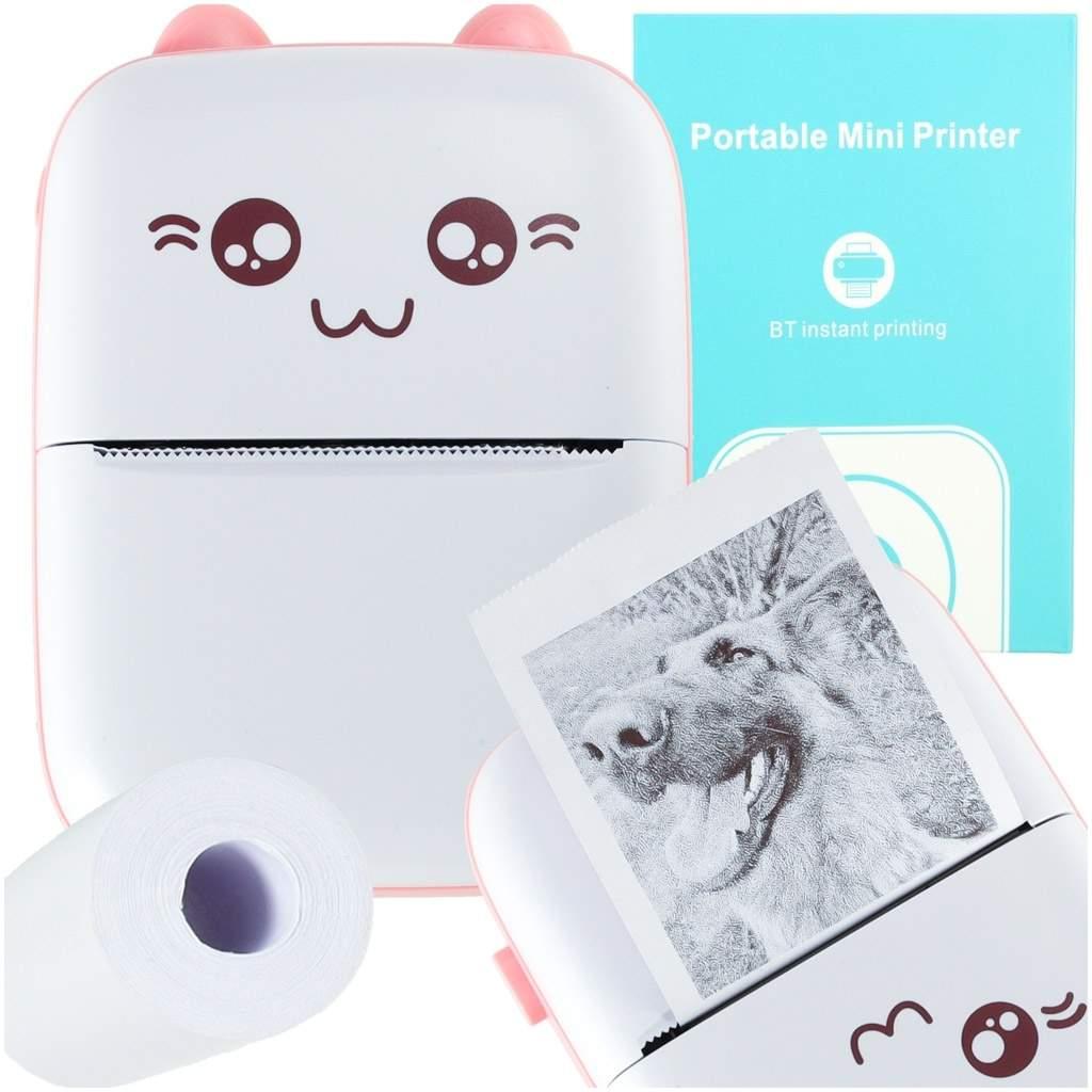 Pricenet Rosa minietikettskriver med USB og kattemotiv