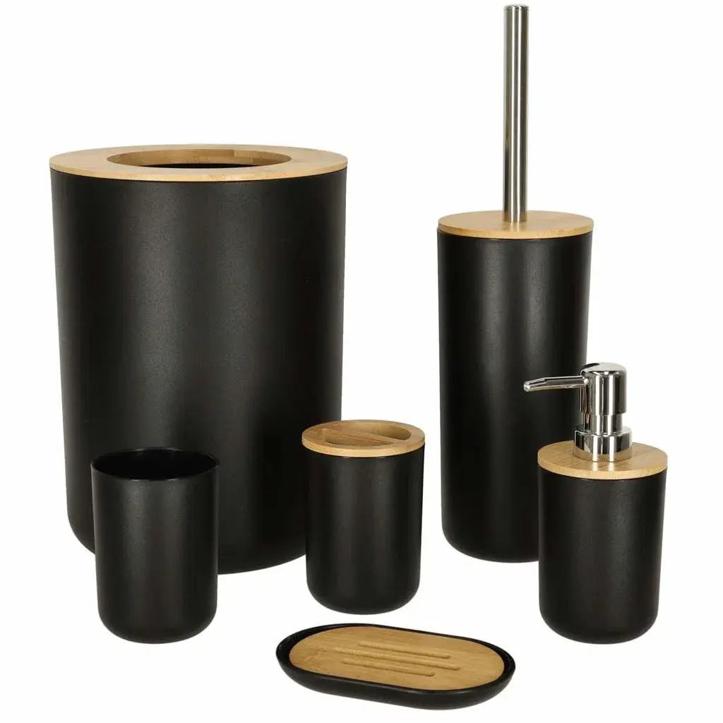 Pricenet Elegant baderomssett 6 deler med Black Brush Dispenser