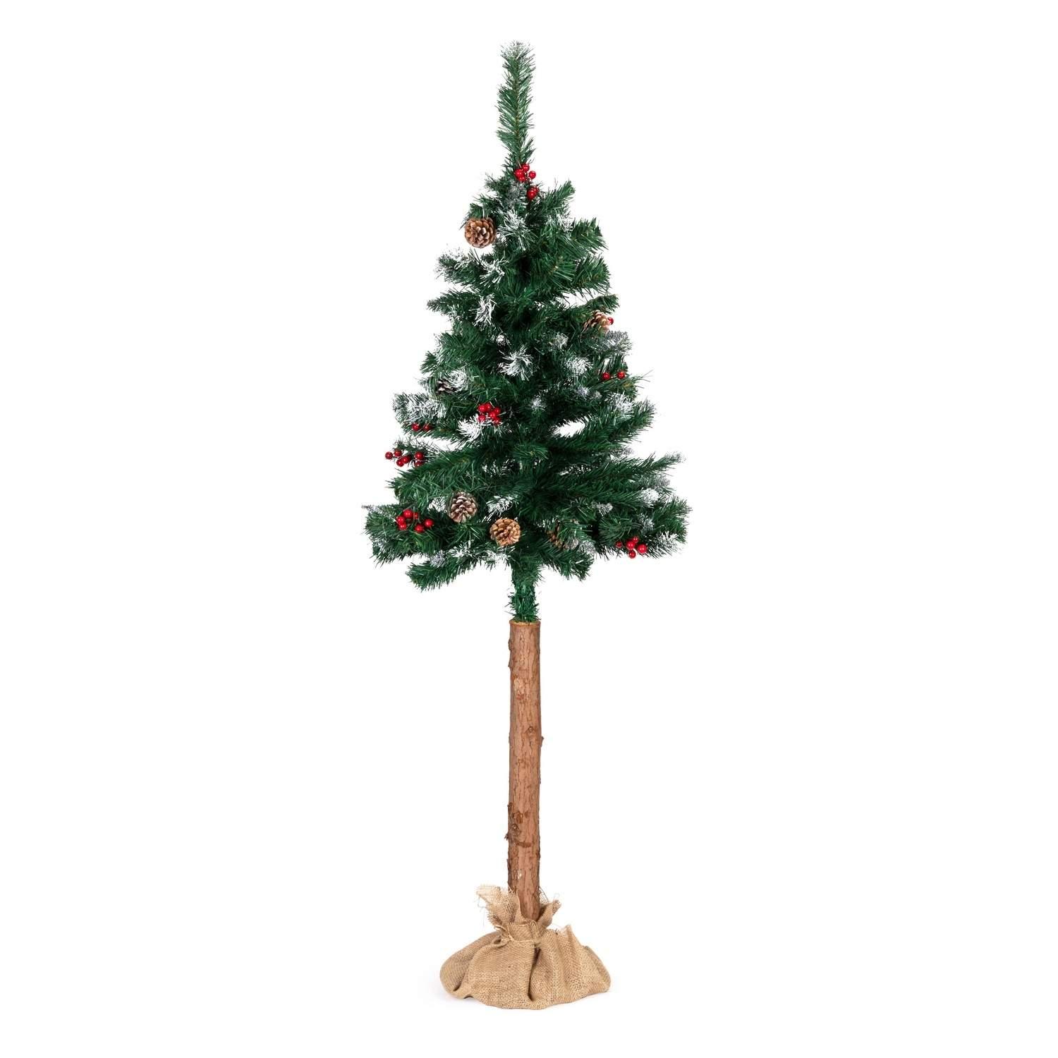 Pricenet 160 cm Snødekt juletre med kongler og trestamme