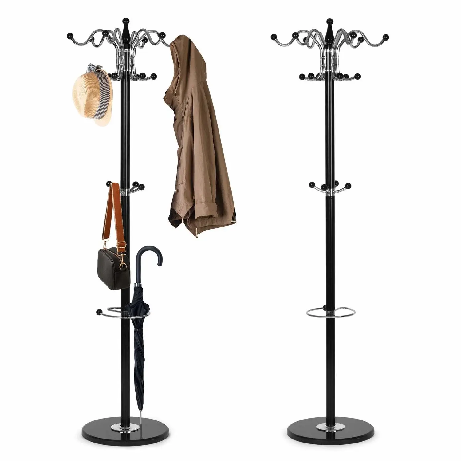 Modernhome Moderne kleshenger i metall med 16 kroker, 172 cm