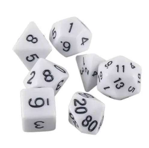 Gameloot 7-pakning terninger til Dungeons and Dragons og andre spill (Hvit)