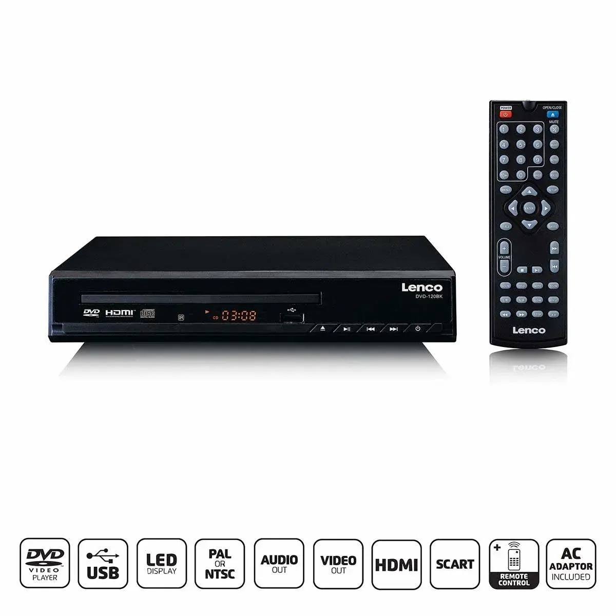 Lenco DVD-spiller med HDMI og fjernkontroll svart