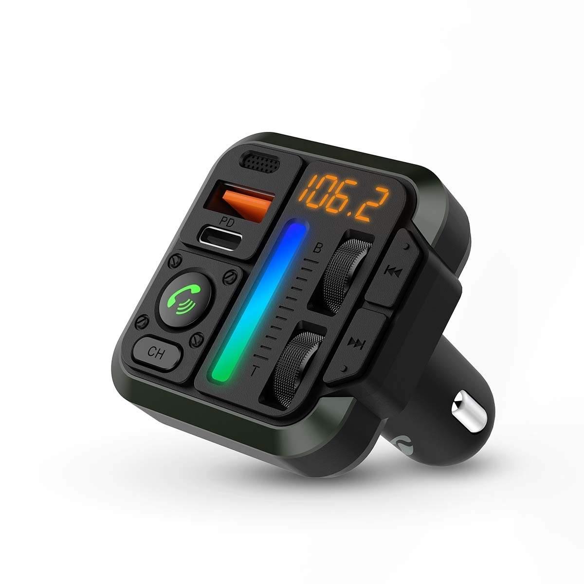 Nedis Bilstereo FM-sender | Fort | Hands free samtale | 1 " | Gul skjerm | Bluetooth® | PD 18 W / PD 24 W | Rask lading | Bass boost |