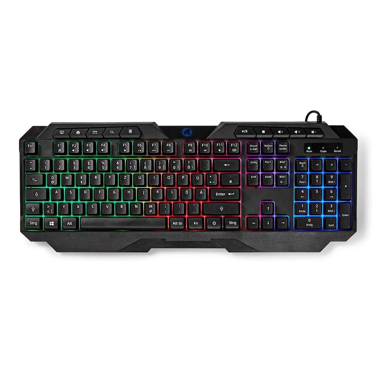 Nedis Wired Gaming Keyboard | USB Type-A | Membrantaster | LED | QWERTZ | DE Layout | USB-Strøm | Strømkabel lengde: 1.30 m | Multimed