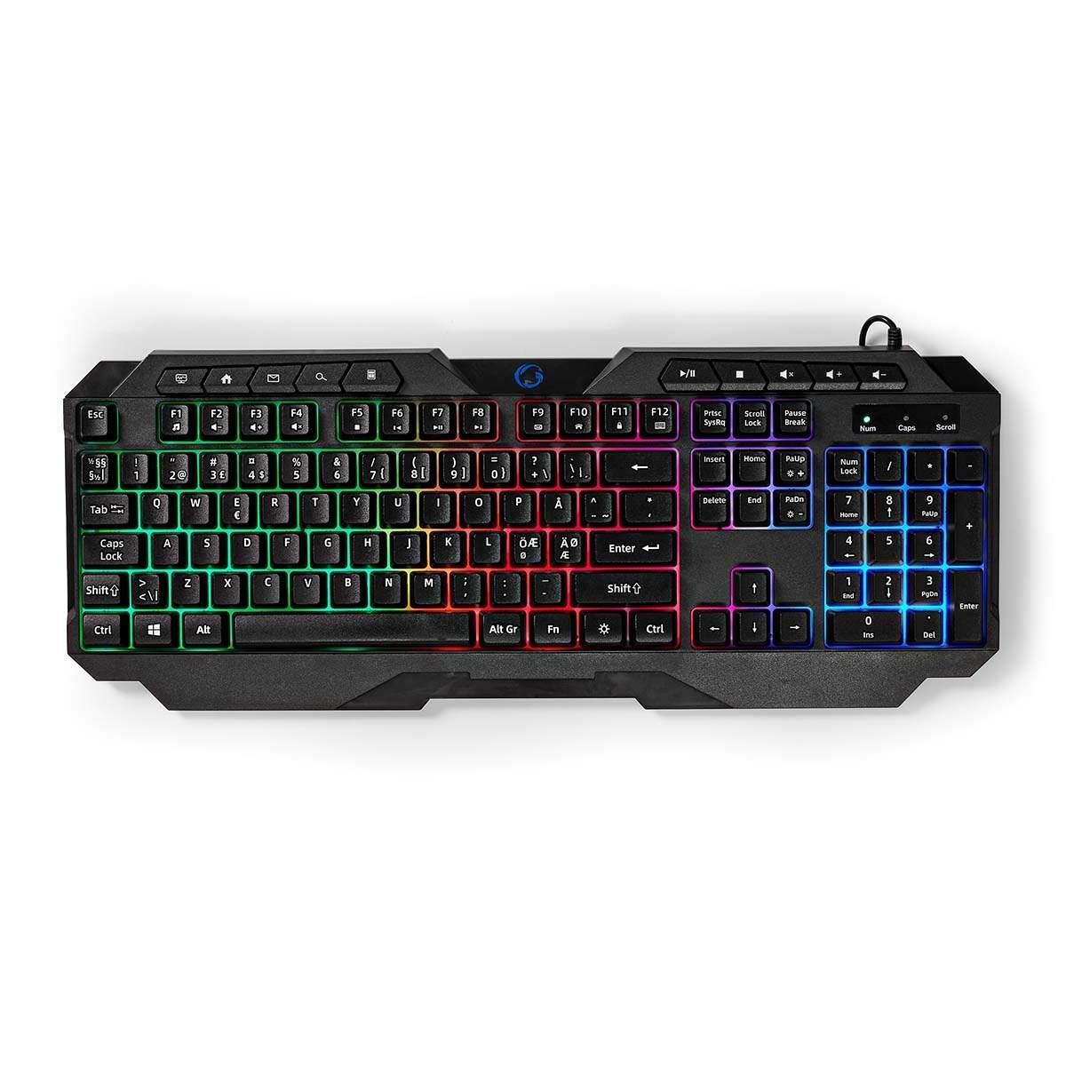 Nedis Wired Gaming Keyboard | USB Type-A | Membrantaster | LED | QWERTY | ND Layout | USB-Strøm | Strømkabel lengde: 1.30 m | Multimed