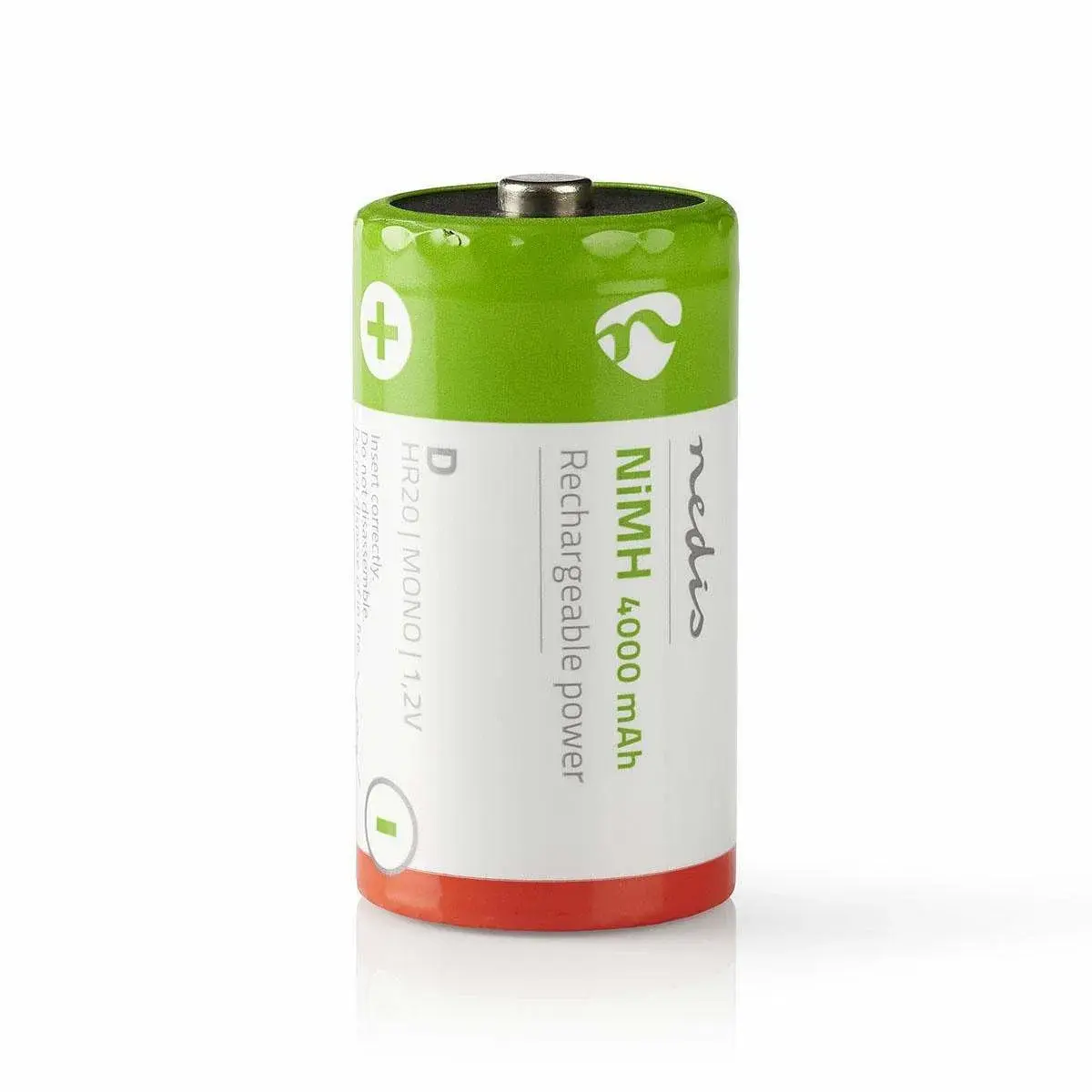 Nedis Oppladbare batteri D | 1.2 V DC | 4000 mAh | Forhånds ladet | 2-Blister | HR20 | Grøn / Rød