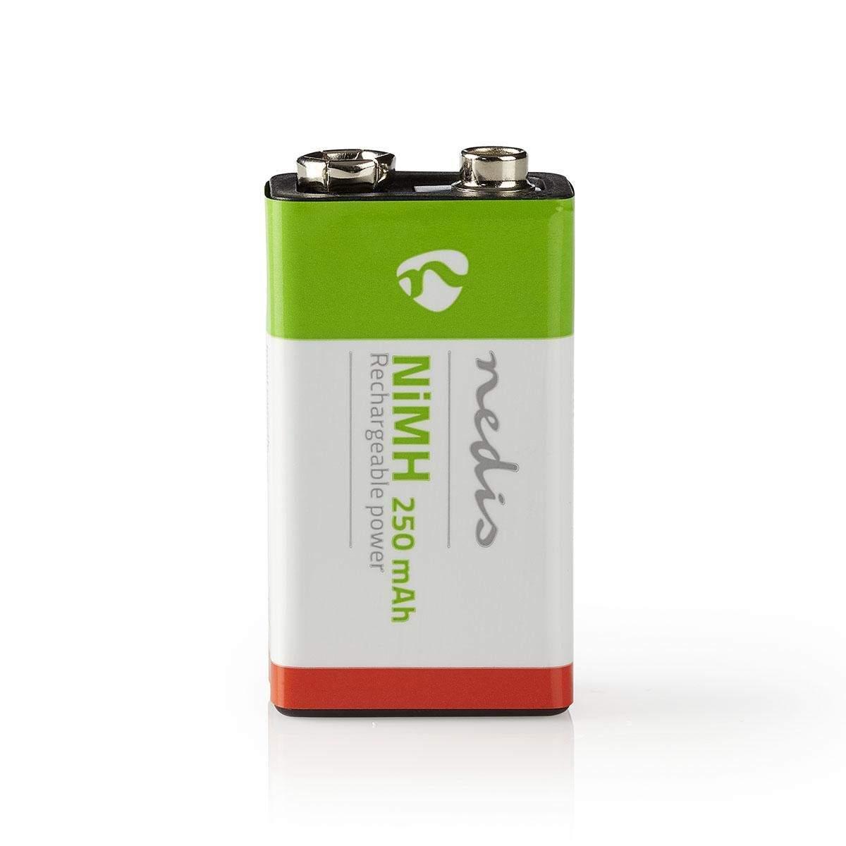 Nedis Oppladbare batteri E-blokk | 8.4 V DC | 250 mAh | Forhånds ladet | 1-Blister | 6LR61 | Grøn / Rød