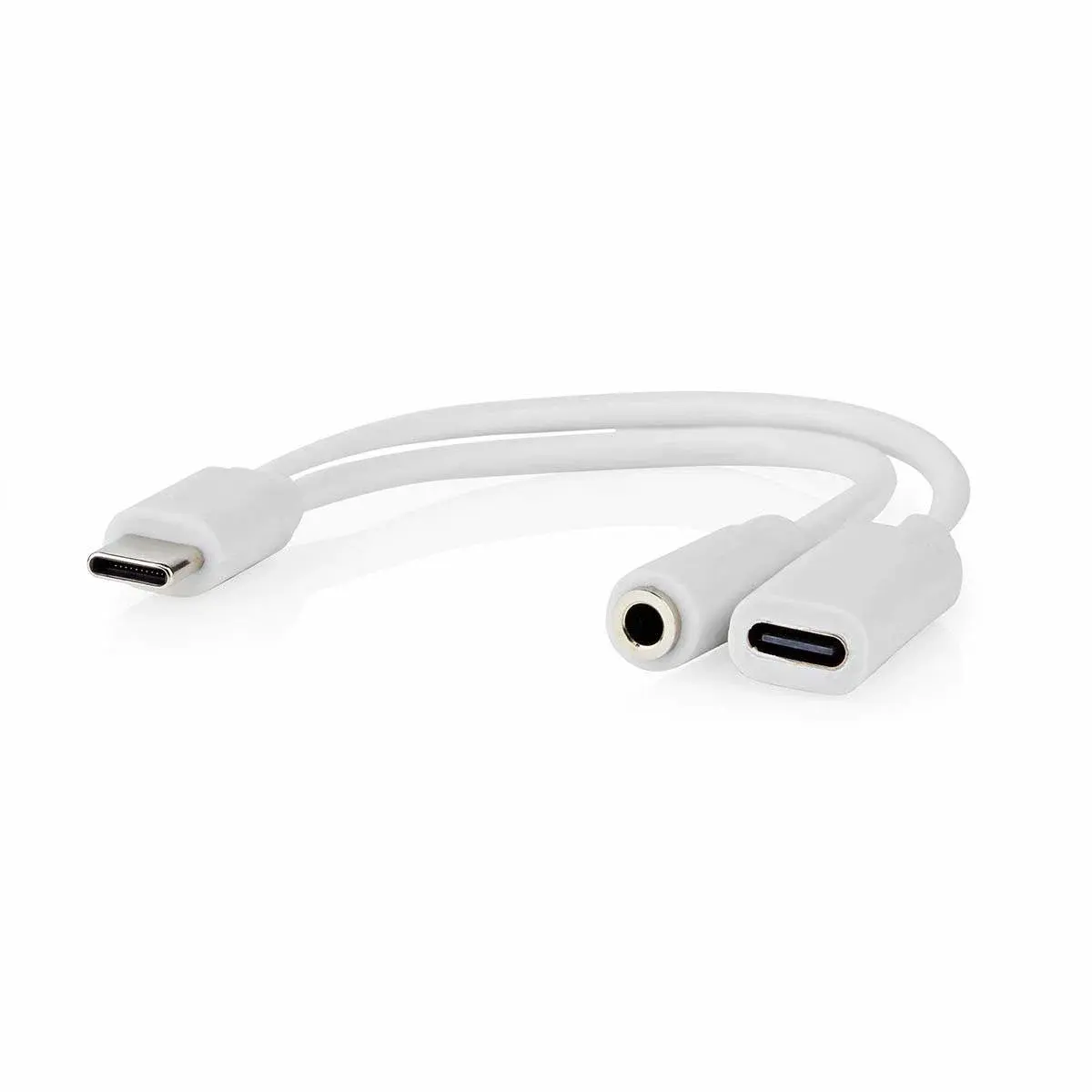 Nedis USB-C™ Adapter | USB 2.0 | USB-C™ Hann | USB-C™ Hunn / 3.5 mm Hun | 0.10 m | Rund | Nikkel belagt | PVC | Hvit | Boks