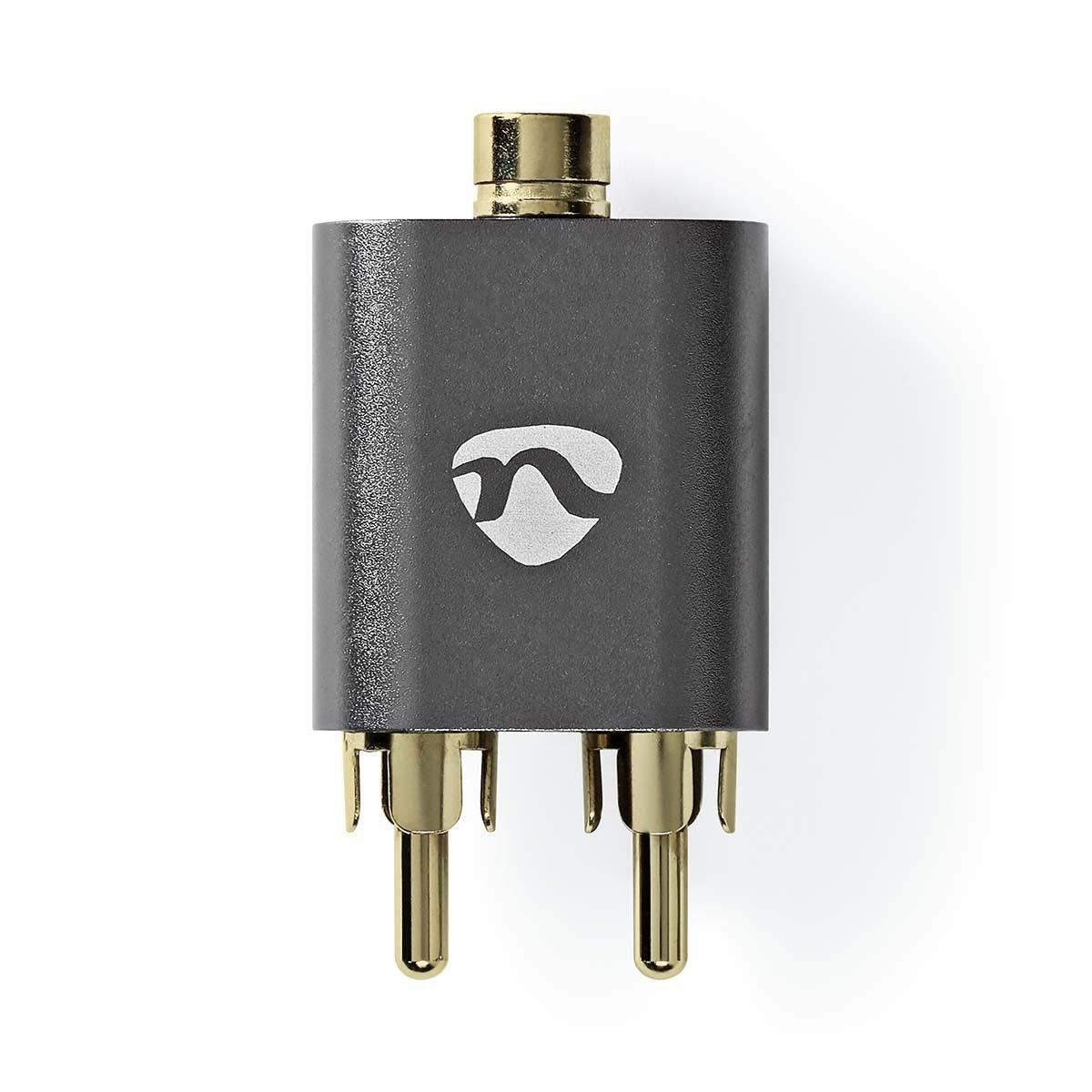 Nedis Stereo Audio Adapter | 2x RCA Han | 3.5 mm Hun | Gull belagt | Rett | Aluminium | Gun Metal Grå | 1 stk. | Deksel Vindusboks
