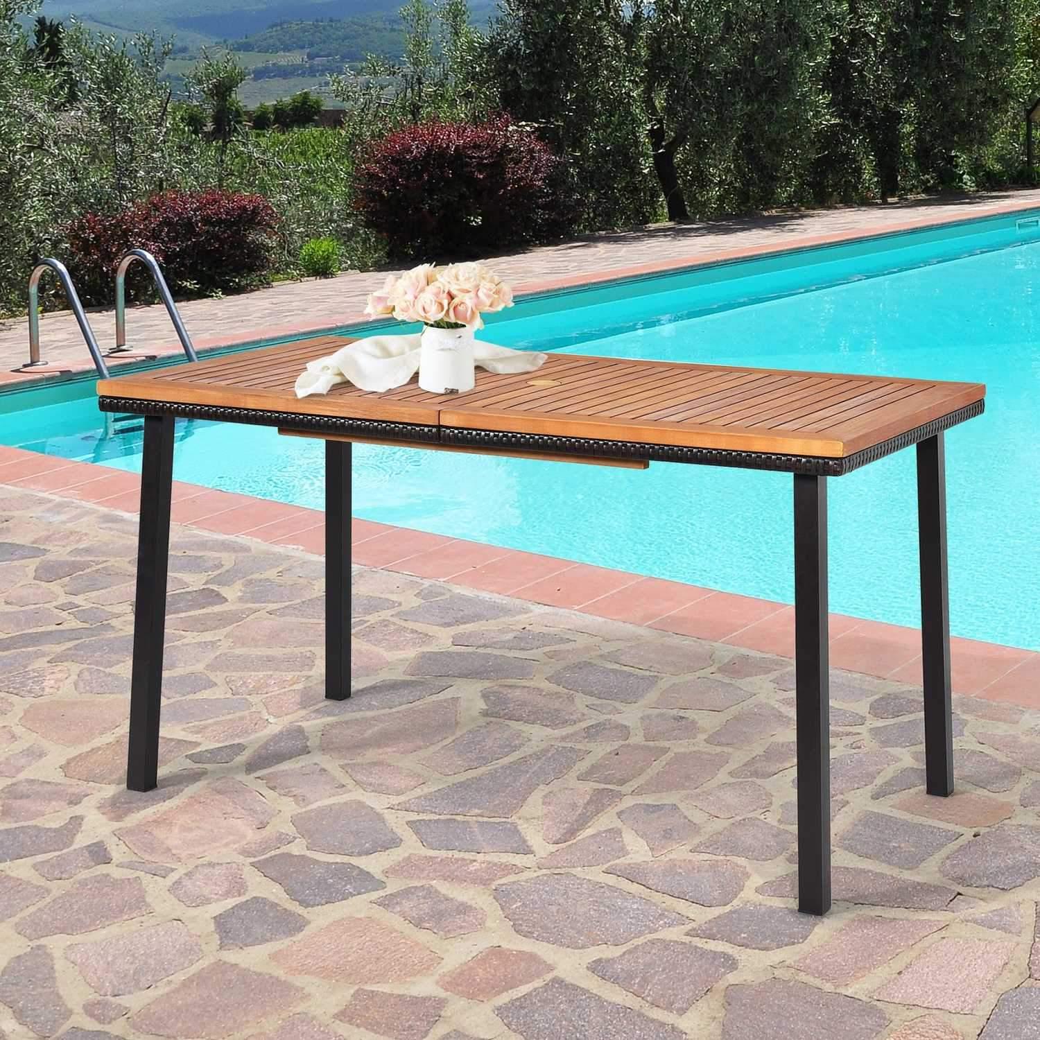 CWY Hagebord spisebord med paraplyhull trebord terrassebord akasietre 140 x 75 x 76 cm naturlig