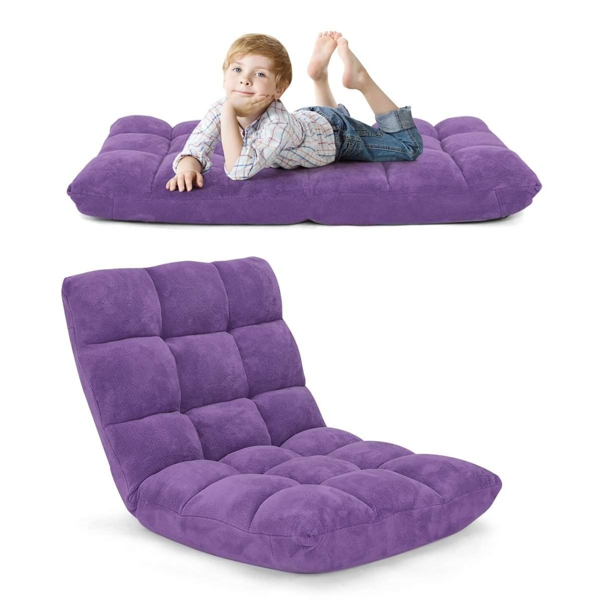 CWY Gulvstol med justerbar rygg Gulvstol med ryggstøtte 105 x 59 x 15 cm lilla