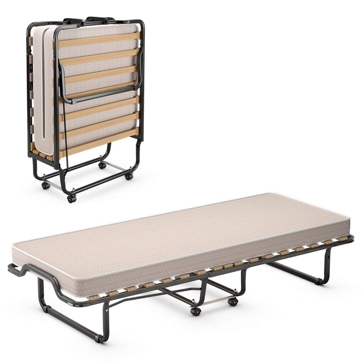 CWY Sammenleggbar seng sammenleggbar seng med luksuriøs madrass 200 x 90 x 41 cm beige Laget i Italia Opprinnelse: Italia