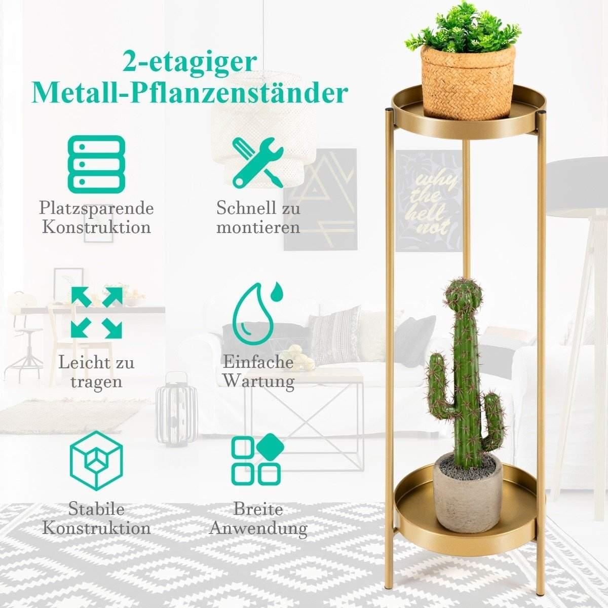 CWY 2-lags metall plantestativ Moderne blomsterstativ med hylle 25 x 80 cm Gylden