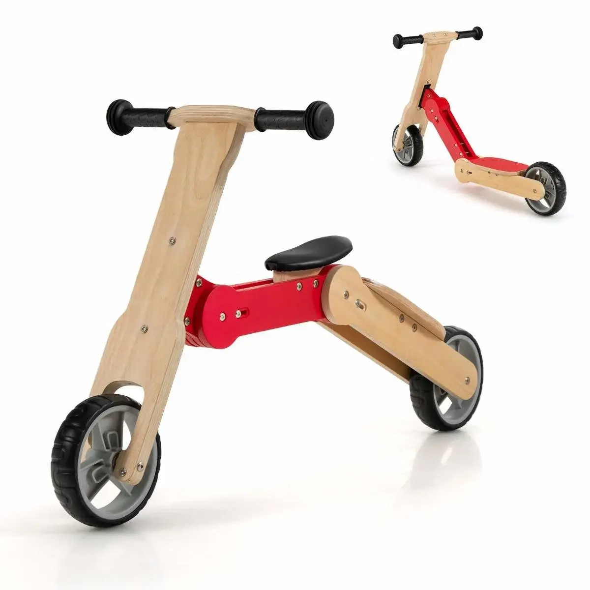CWY 2 i 1 konvertibel barnescooter balansesykkel med sklisikkert styre og avtagbart sete