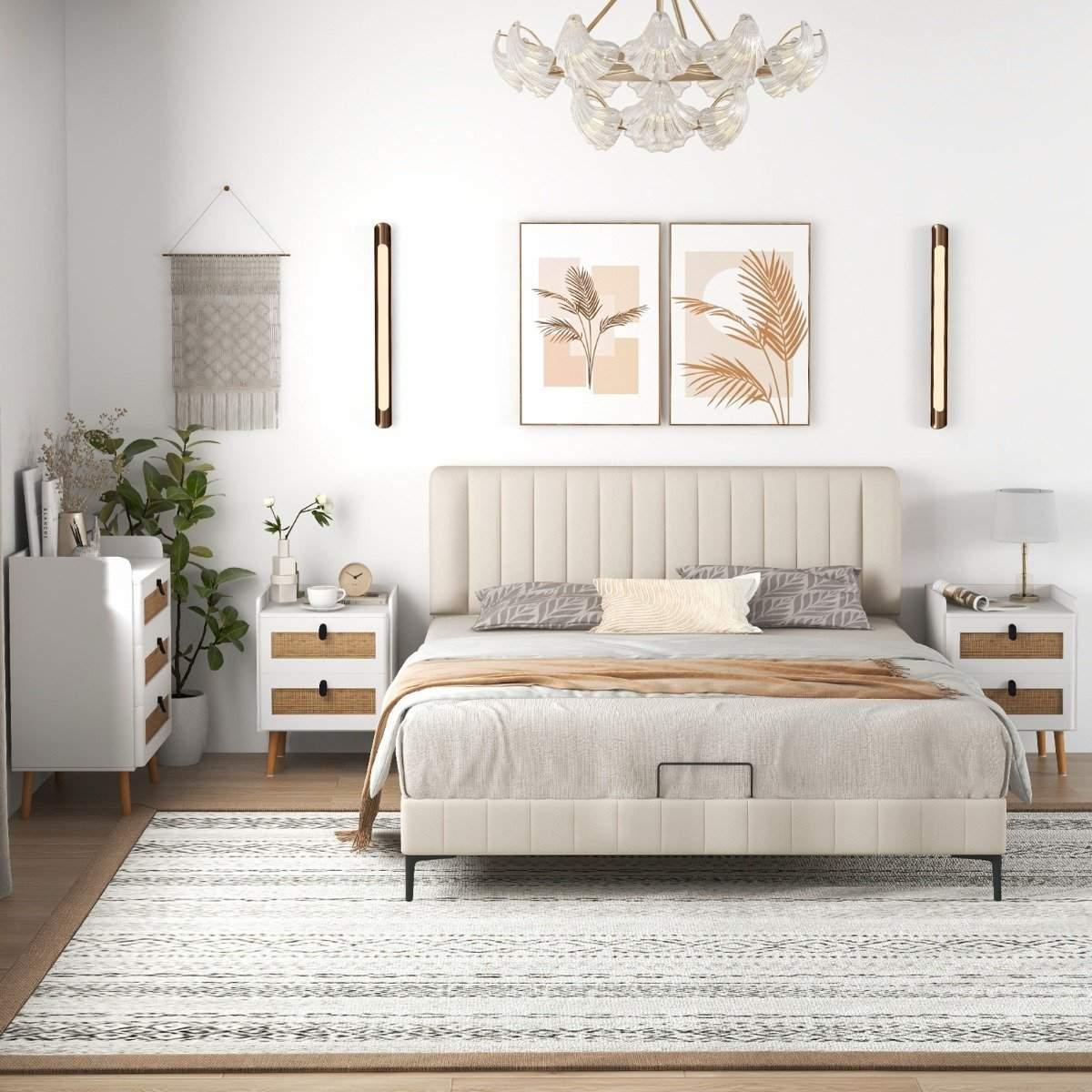 CWY Nattbord med 2 skuffer heltre ben i boho stil nattbord 45 x 40 x 57 cm