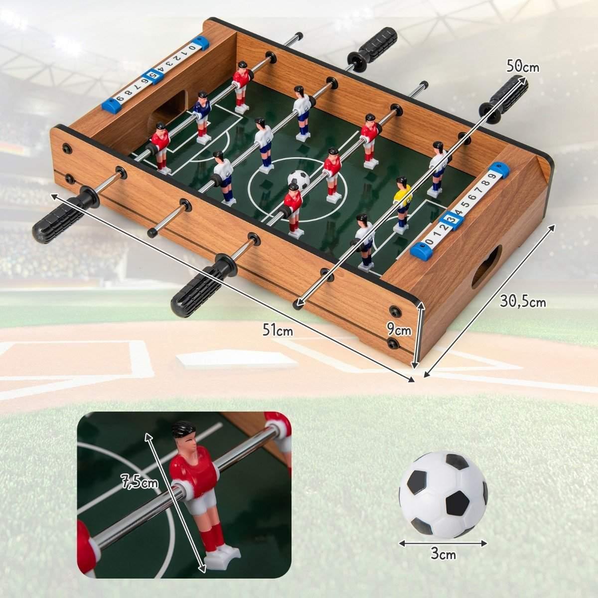 CWY Minifotballbord for 2 spillere, plassbesparende fotballbord med robust håndtak, 51 x 30,5 x 9 cm, naturlig