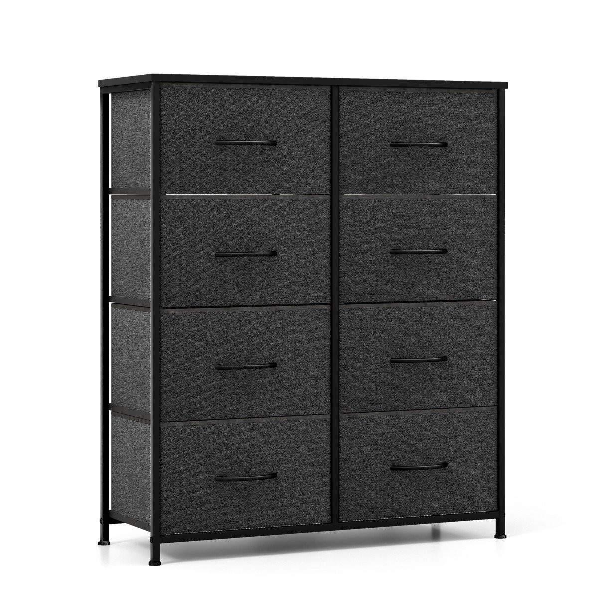 CWY Kommode med 8 skuffer & metallramme & bordplate stoff kommode 80 x 30 x 92 cm grå