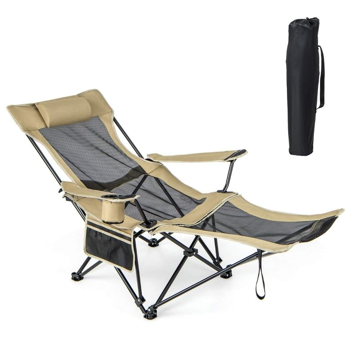 CWY Campingstol med avtagbar fotstøtte & justerbar ryggstøtte & koppholder Khaki