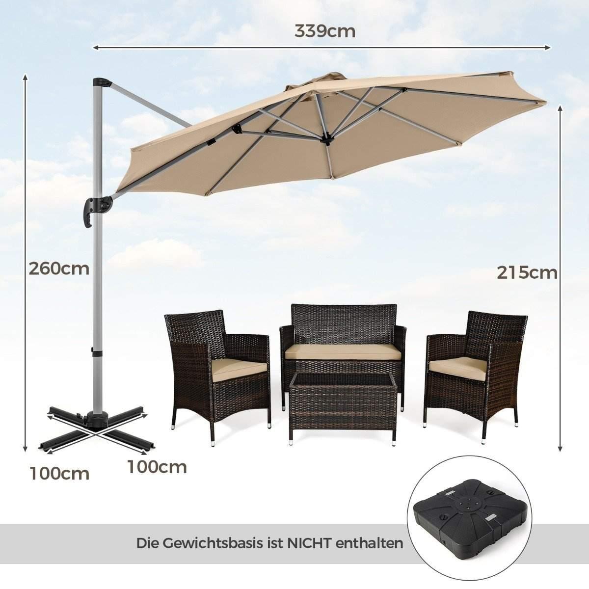 CWY Ø 330 cm parasoll med sveiv & UPF 50+ & 360° roterende cantilever paraply hageparaply beige