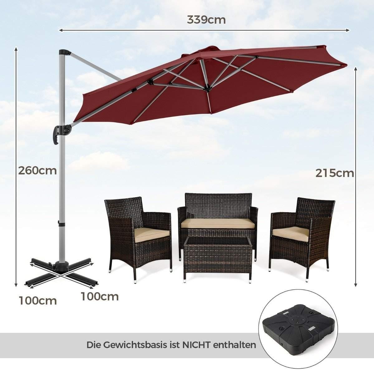 CWY Ø 330 cm parasoll med sveiv & UPF 50+ & 360° roterende cantilever paraply hage paraply rød