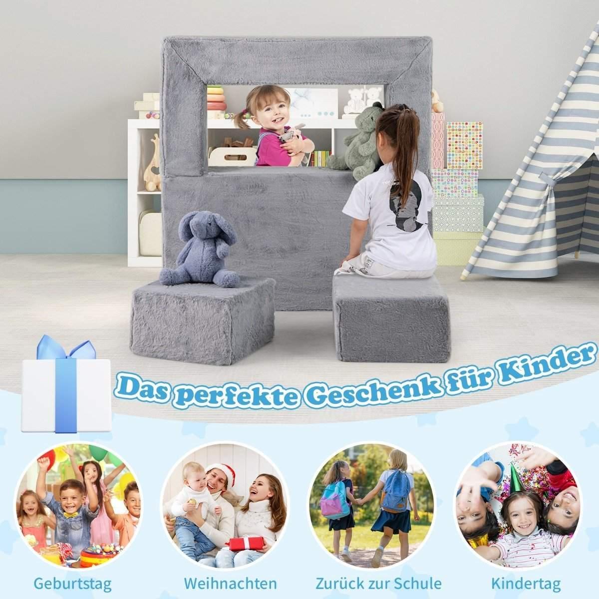 CWY Modulær barnesofa lekesofa laget av skum med avtagbart plysjtrekk grå