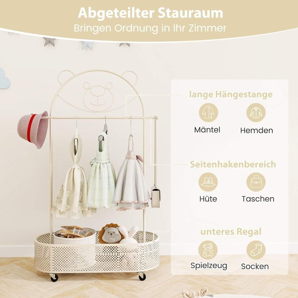 CWY Barnetøystativ høydejusterbar fra 130cm/150cm/182cm klesstativ på hjul hvit