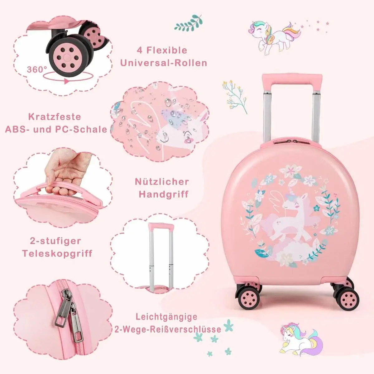 CWY 4-delt barnekoffert + ryggsekk 10"+14" barnevogn med hjul rosa