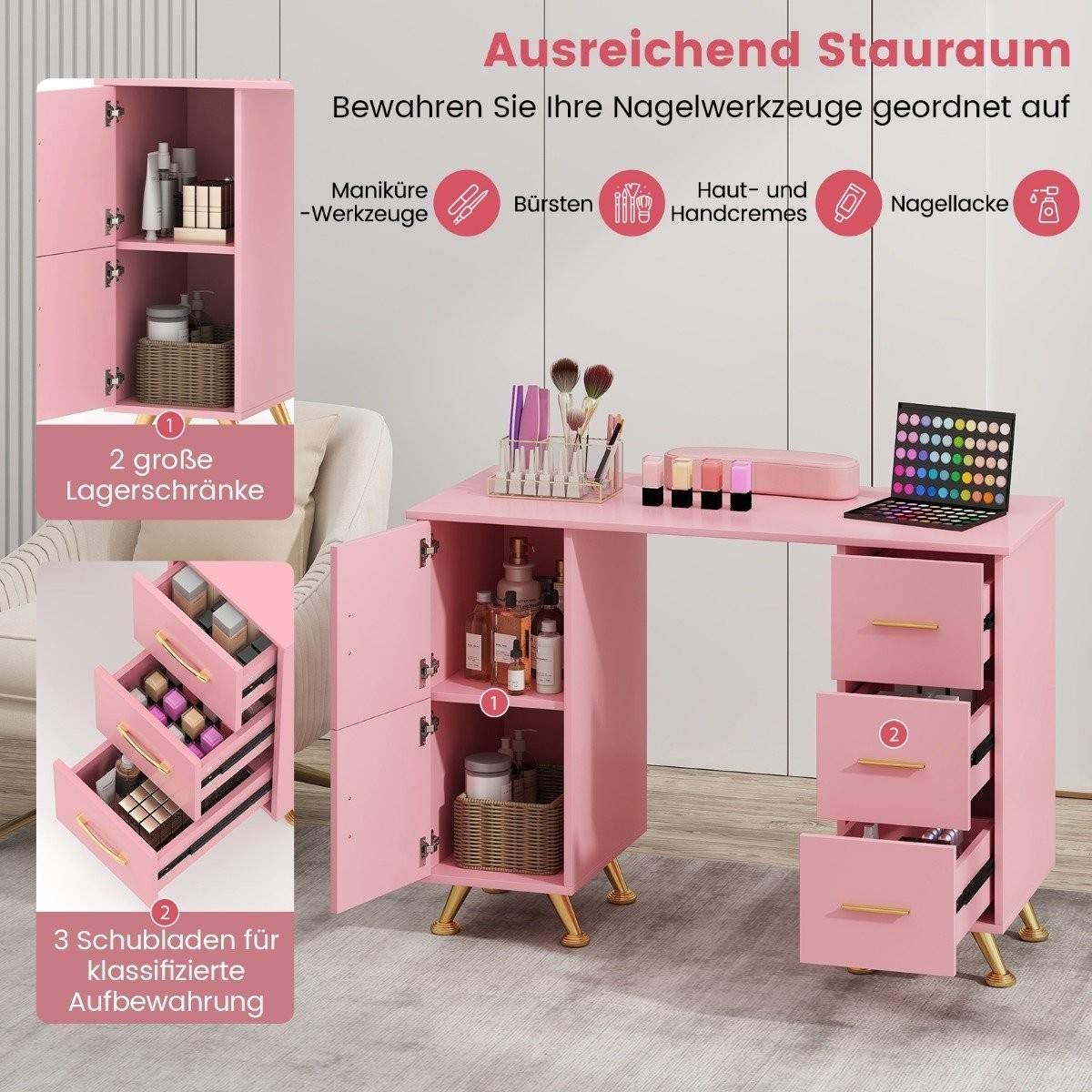 CWY Manikyr bord med skuffer skap & Håndleddsstøtte manikyr bord rosa