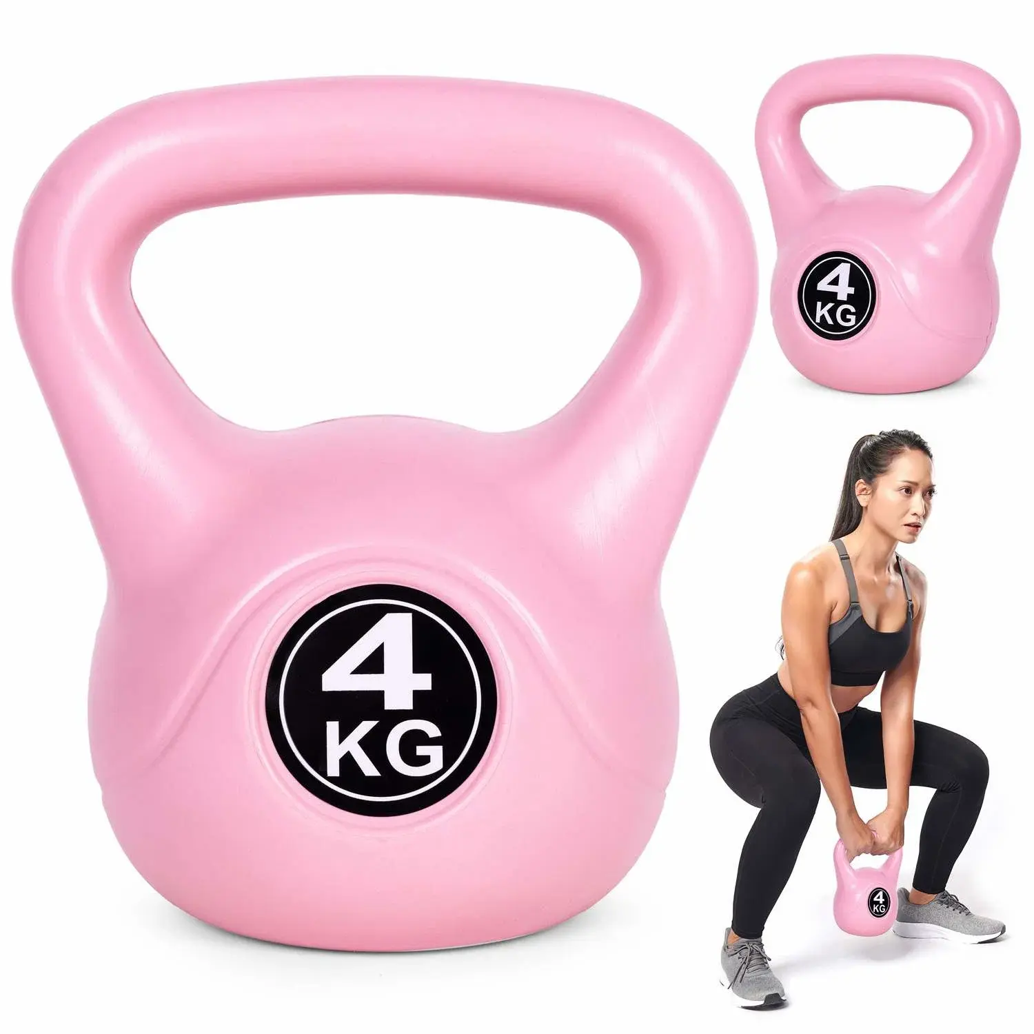 Modernhome Kettlebell 4 kg for trening, manual, vektball, fitnessbelastning, rosa, ModernHome
