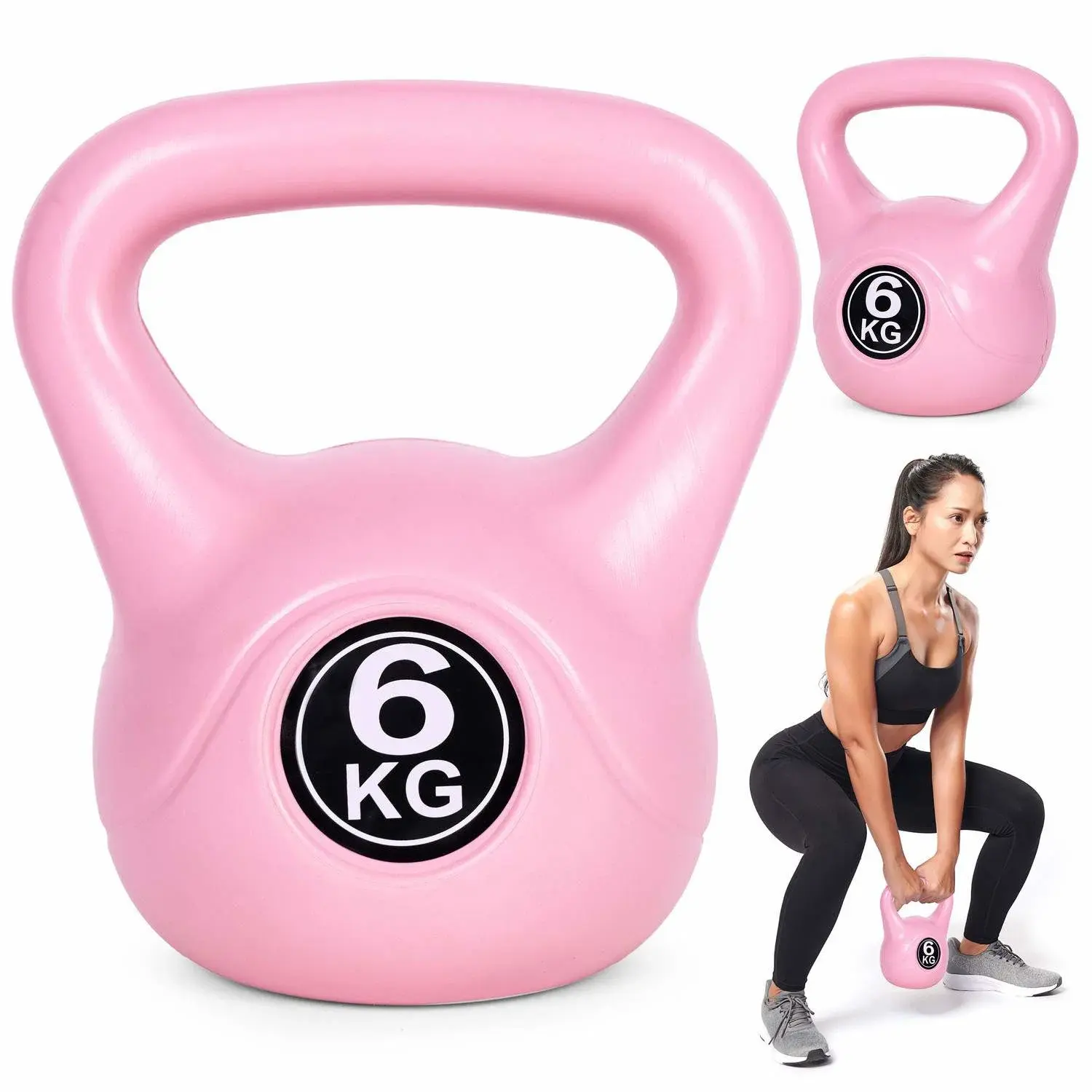 Modernhome Kettlebell 6 kg for trening, manual, vektball, fitness belastning, rosa, ModernHome